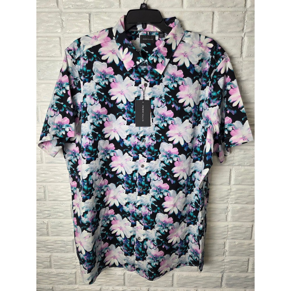 Perry Ellis Floral shirt Men's size 3X Button up Short sleeve Cotton/Lyocell NWT